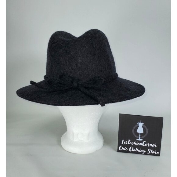 Banana Republic Gray 100% Wool Fedora Hat with Black Trim S/M 1529 - Picture 6 of 13